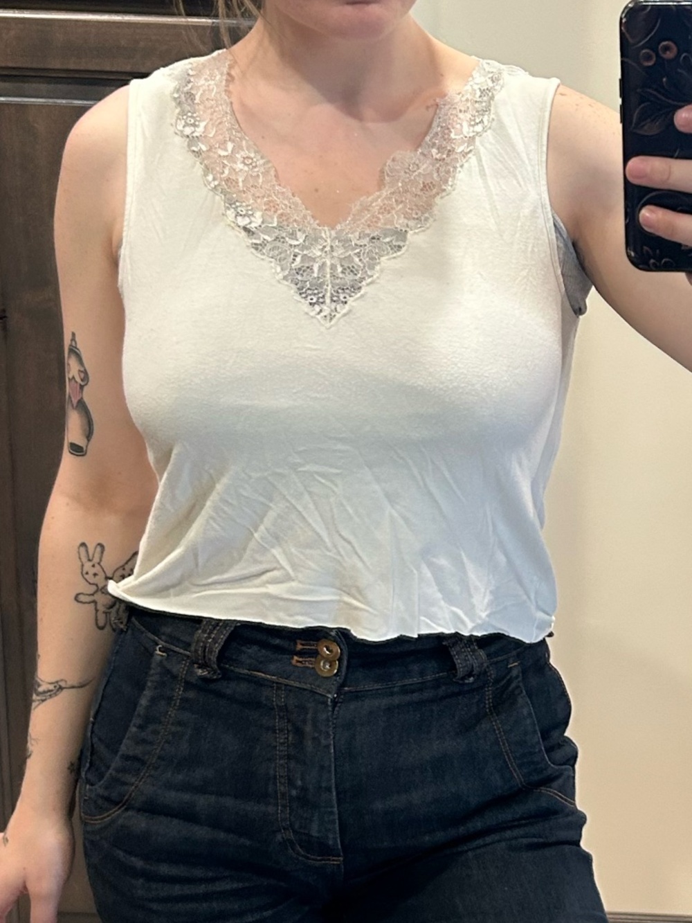 Ralph Lauren lace v-neck off white sleeveless top petite medium